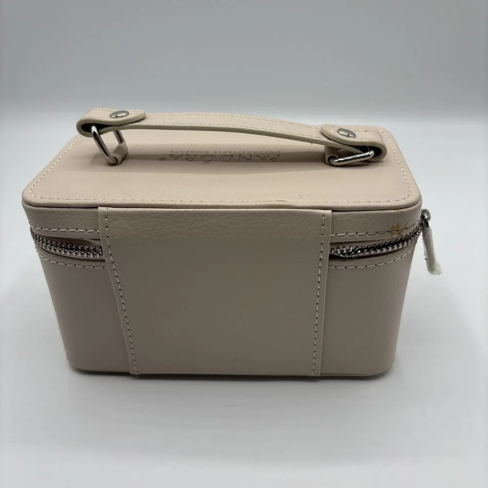 Pandora Beige Faux Leather Jewelry Box/Travel Case w/Black Velvet Interior